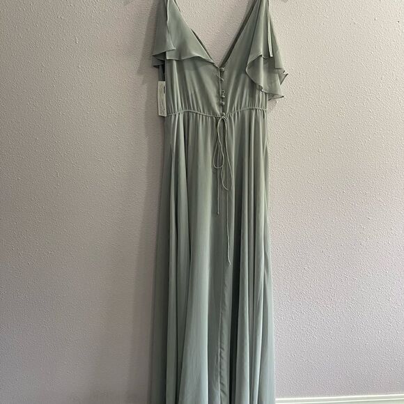 Jenny Yoo Collection Cassie Mineral Green Gray Dress Sz 8 - Picture 4 of 10
